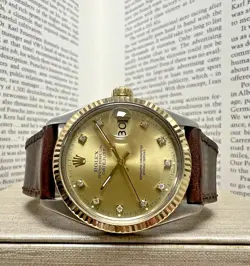 MENS ROLEX DATEJUST GOLD STAINLESS STEEL GOLD DIAMOND DIAL 36MM WATCH 16013