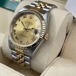ROLEX DATEJUST 36 CHAMPAGNE YELLOW GOLD STEEL JUBILEE FLUTED BEZEL REF: 16233