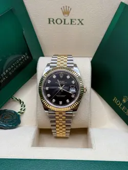 ROLEX DATEJUST 41 2023 TWO TONE YELLOW GOLD BLACK DIAMOND DIAL FLUTED BEZEL