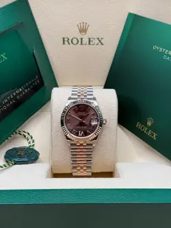 ROLEX DATEJUST 31 NEW 2024 CHOCOLATE BROWN ROMAN PAVE 6 DIAL TWO TONE ROSE GOLD