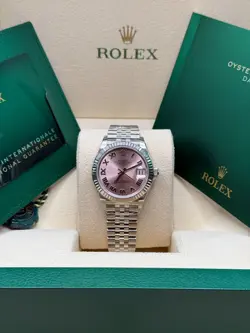 ROLEX DATEJUST 31 NEW 2025 PINK ROMAN DIAL STAINLESS STEEL FLUTED JUBILEE