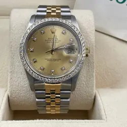ROLEX DATEJUST 36 CHAMPAGNE DIAMOND DIAL 2-TONE JUBILEE DIAMOND BEZEL REF: 16233