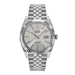 ROLEX DATEJUST 41 WATCH 41MM SILVER INDEX HOUR MARKERS DIAL STAINLESS STEEL