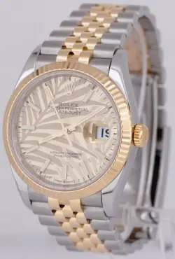 MINT PAPERS Rolex DateJust 36 Champagne Palm Motif Gold Jubilee 126233 Watch BOX