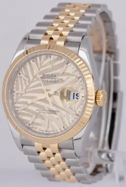 MINT PAPERS Rolex DateJust 36 Champagne Palm Motif Gold Jubilee 126233 Watch BOX