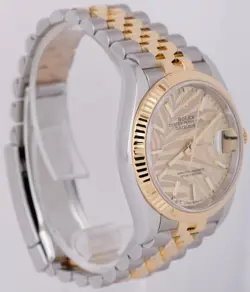 MINT PAPERS Rolex DateJust 36 Champagne Palm Motif Gold Jubilee 126233 Watch BOX