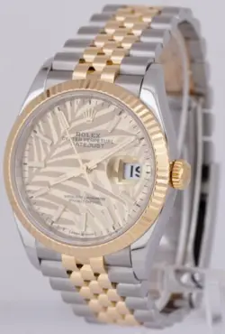 MINT PAPERS Rolex DateJust 36 Champagne Palm Motif Gold Jubilee 126233 Watch BOX