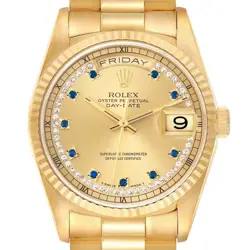 ROLEX PRESIDENT DAY-DATE YELLOW GOLD STRING DIAMOND MENS WATCH 18238 PAPERS