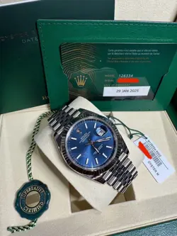 2025 BRAND NEW ROLEX DATEJUST 41MM 126334 FLUTED JUBILEE BLUE STICK COMPLETE SET