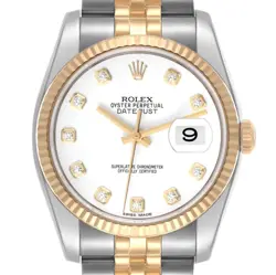 ROLEX DATEJUST STEEL YELLOW GOLD WHITE DIAMOND DIAL MENS WATCH 116233