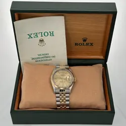 B&P ROLEX DATEJUST 16233 36MM CHAMPAGNE INDEX DIAL FLUTED BEZEL JUBILEE BAND