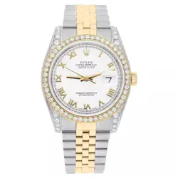 ROLEX DATEJUST 36 MM 116233 WHITE ROMAN DIAL TWO TONE DIAMOND WATCH