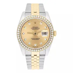 116233 ROLEX DATEJUST 36 MM CHAMPAGNE DIAMOND DIAL TWO TONE DIAMOND WATCH