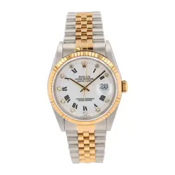 ROLEX DATEJUST  16233 36MM WHITE  ROMAN & DIAMONDS DIAL FLUTED BEZEL JUBILEE