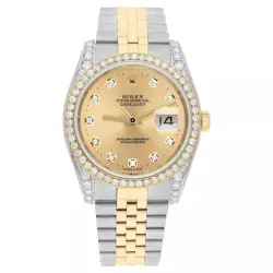 ROLEX DATEJUST 36 MM 116233 CHAMPAGNE DIAMOND DIAL TWO TONE DIAMOND WATCH