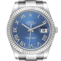 ROLEX DATEJUST II 41 STEEL WHITE GOLD BLUE ROMAN DIAL MENS WATCH 116334 BOX CARD