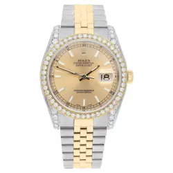 ROLEX DATEJUST 36 MM 116233 CHAMPAGNE INDEX DIAL TWO TONE DIAMOND WATCH