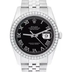 ROLEX DATEJUST 36 MM 116234 BLACK ROMAN NUMERAL DIAL STEEL JUBILEE BAND