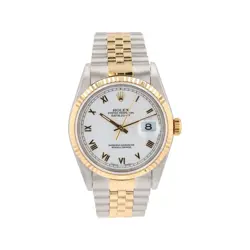 ROLEX DATEJUST  16233 36MM WHITE  ROMAN NUMERAL (SKINNY) DIAL FLUTED BEZEL