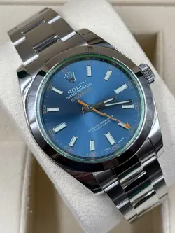 ROLEX 116400GV MILGAUSS 40MM STAINLESS STEEL WATCH BLUE DIAL WITH GREEN CRYSTAL
