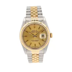 B&P ROLEX DATEJUST  16233 36MM CHAMPAGNE INDEX DIAL FLUTED BEZEL & JUBILEE BAND