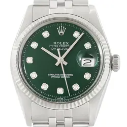 ROLEX MENS DATEJUST 18K GOLD & STEEL GREEN DIAMOND DIAL FOLDED JUBILEE WATCH