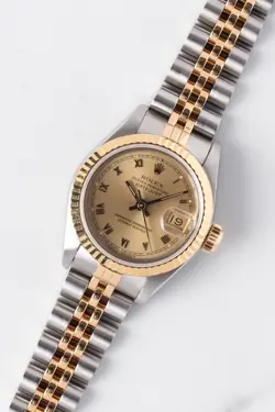 1987 ROLEX DATEJUST 69173 CHAMPAGNE ROMAN DIAL LADIES 26MM