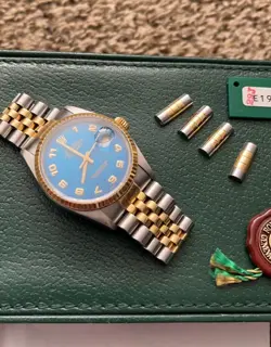 1987 Rolex Datejust 16013, 36mm,Blue Arabic Motif Dial,18K&Stainless Steel Watch