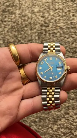 1987 Rolex Datejust 16013, 36mm,Blue Arabic Motif Dial,18K&Stainless Steel Watch