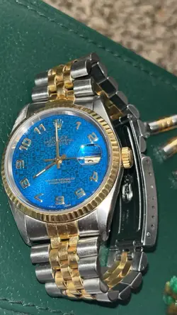 1987 Rolex Datejust 16013, 36mm,Blue Arabic Motif Dial,18K&Stainless Steel Watch