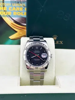 ROLEX DATEJUST TURN O GRAPH 116264 BLACK DIAL STAINLESS STEEL BOX BOOKLET