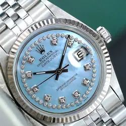 ~ROLEX MENS DATEJUST GOLD & STEEL BLUE MOP DIAMOND DIAL FLUTED BEZEL 36MM WATCH