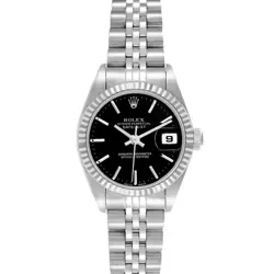 ROLEX DATEJUST BLACK DIAL WHITE GOLD STEEL LADIES WATCH 79174 PAPERS