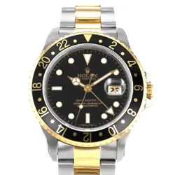 ROLEX GMT-MASTER II 16713 40MM BLACK STEEL YELLOW GOLD OYSTER MENS WATCH 1991