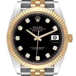 ROLEX DATEJUST 41 STEEL YELLOW GOLD BLACK DIAMOND DIAL MENS WATCH 126333 CARD