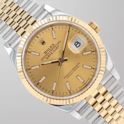 ROLEX MENS DATEJUST 36 TWO-TONE CHAMPAGNE INDEX DIAL FLUTED JUBILEE BAND 126233