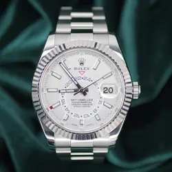 ROLEX SKY-DWELLER WHITE GOLD STAINLESS STEEL WHITE DIAL FULL SET MINT 326934