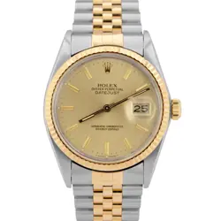 ROLEX DATEJUST 36MM CHAMPAGNE 18K GOLD TWO-TONE STAINLESS STEEL WATCH 16013