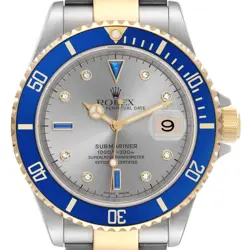 ROLEX SUBMARINER STEEL YELLOW GOLD DIAMOND SERTI DIAL MENS WATCH 16613 PAPERS