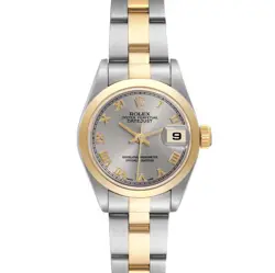 ROLEX DATEJUST STEEL YELLOW GOLD SMOOTH BEZEL SLATE DIAL LADIES WATCH 79163