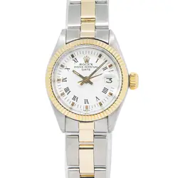 ROLEX DATE 6916 18K TWO TONE YG FLUTED WHITE DIAL AUTO LADIES WATCH 26MM