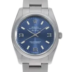ROLEX AIR KING 114200 BLUE 369 WHITE BAR V NUMBER SECOND HAND MENS