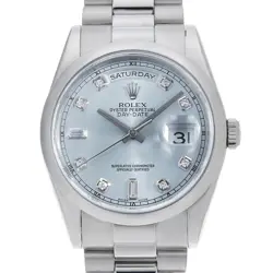 ROLEX DAY DATE 118206A ICE BLUE D NUMBER SECOND HAND MENS
