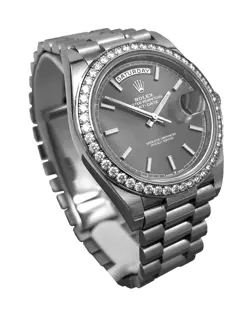 Rolex Day-Date 40mm 18kt White Gold Diamond Bezel Slate dial Box&Card 228239RBR