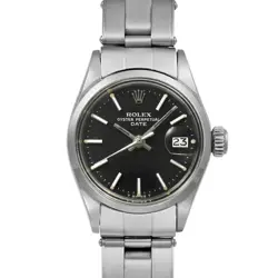USED ROLEX OYSTER PERPETUAL DATE 6516 BLACK LADIES WATCH #2124