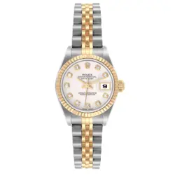 Rolex Date White Diamond Dial Steel Yellow Gold Ladies Watch 69173 Box Papers