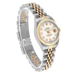 Rolex Date White Diamond Dial Steel Yellow Gold Ladies Watch 69173 Box Papers