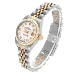 Rolex Date White Diamond Dial Steel Yellow Gold Ladies Watch 69173 Box Papers