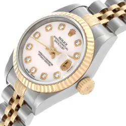 Rolex Date White Diamond Dial Steel Yellow Gold Ladies Watch 69173 Box Papers