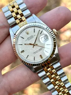 ROLEX DATEJUST 1601 STAINLESS STEEL & 14K GOLD (SILVER LINEN DIAL) 36MM WATCH